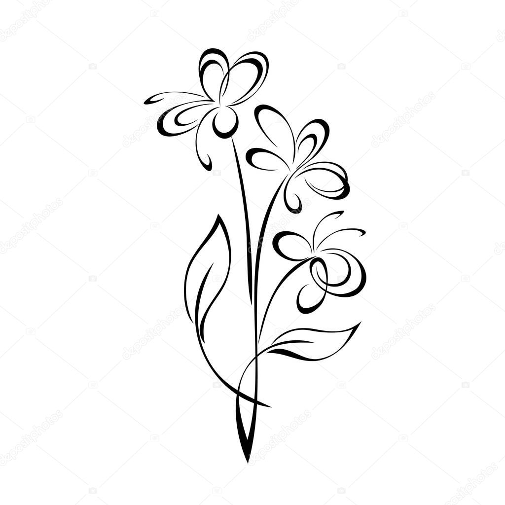twig with stylized blossoming flowers and leaves. graphic decor