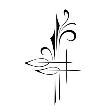 decorative element with two leaves, curls and intersecting straight lines. graphic decor, logo