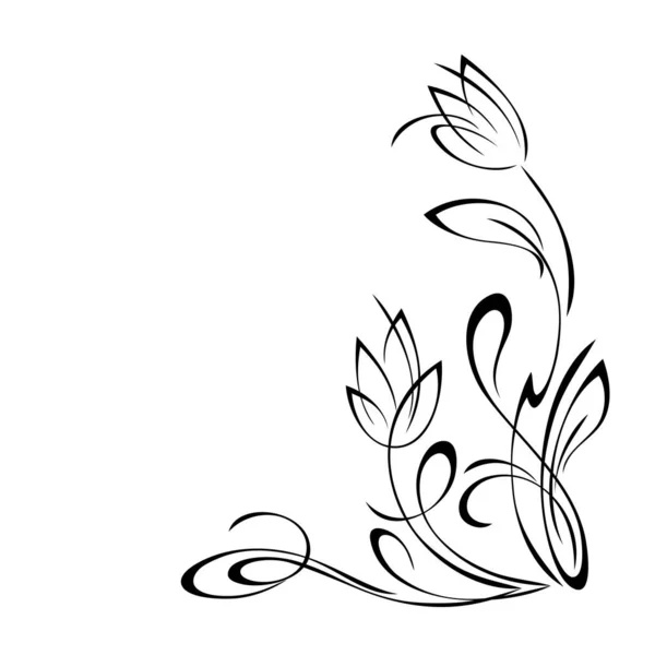 Dekoracyjny Narożnik Stylizowanymi Kwiatami Liśćmi Lokami Wystrój Graficzny — Wektor stockowy