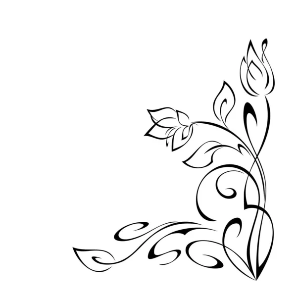 Декоративный Угловой Дизайн Стилизованными Цветами Листьями Кудрями Графический Декор — стоковый вектор