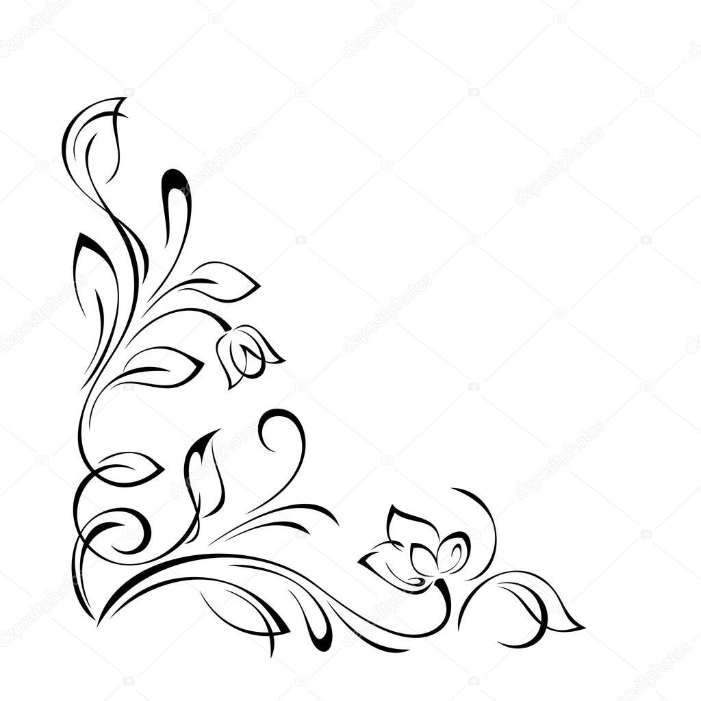 decorative corner design with stylized flowers, leaves and curls. graphic decor