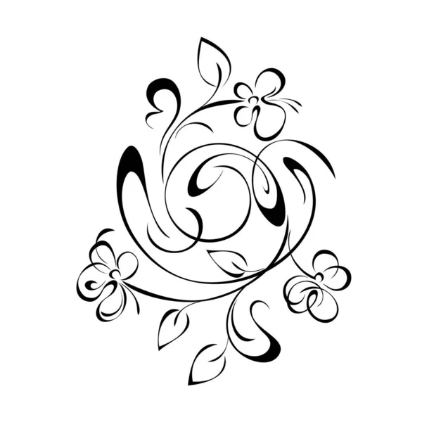 葉やカールを持つ茎に花を咲かせる花のデザイン グラフィック装飾 — ストックベクタ