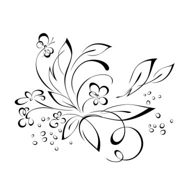 Yapraklar ve buklelerle çiçek açan çiçek desenli. grafik dekor