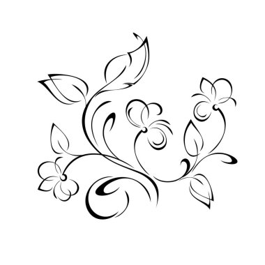 Yapraklar ve buklelerle çiçek açan çiçek desenli. grafik dekor