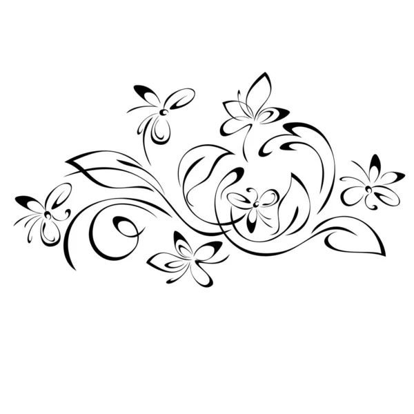 Цветочный Дизайн Цветущими Цветами Стеблях Листьями Кудрями Графический Декор — стоковый вектор