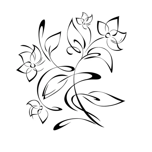Kwiatowy Design Kwitnącymi Kwiatami Łodygach Liśćmi Lokami Wystrój Graficzny — Wektor stockowy