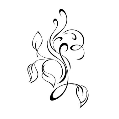 Beyaz arkaplanda siyah çizgiler halinde yaprak ve vignette stilize edilmiş dal