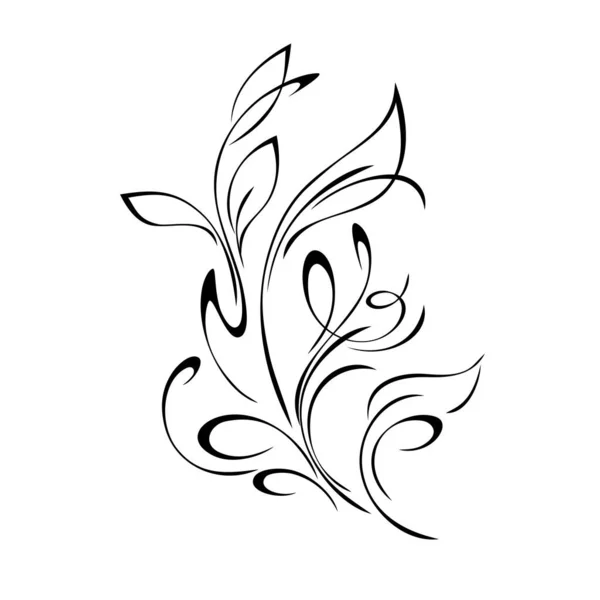 Stilisierter Zweig Mit Blättern Und Vignetten Schwarzen Linien Auf Weißem — Stockvektor