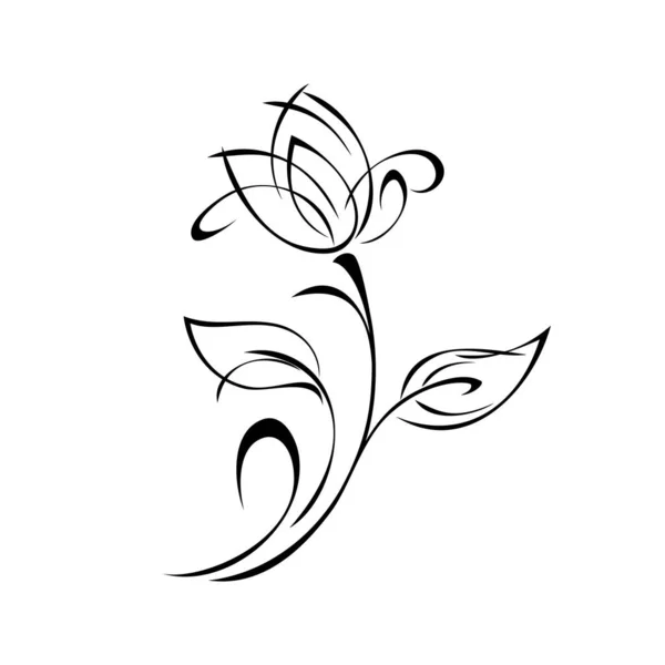 Stilizált Virágbimbó Egy Száron Levelekkel Göndör Grafikus Dekoráció — Stock Vector