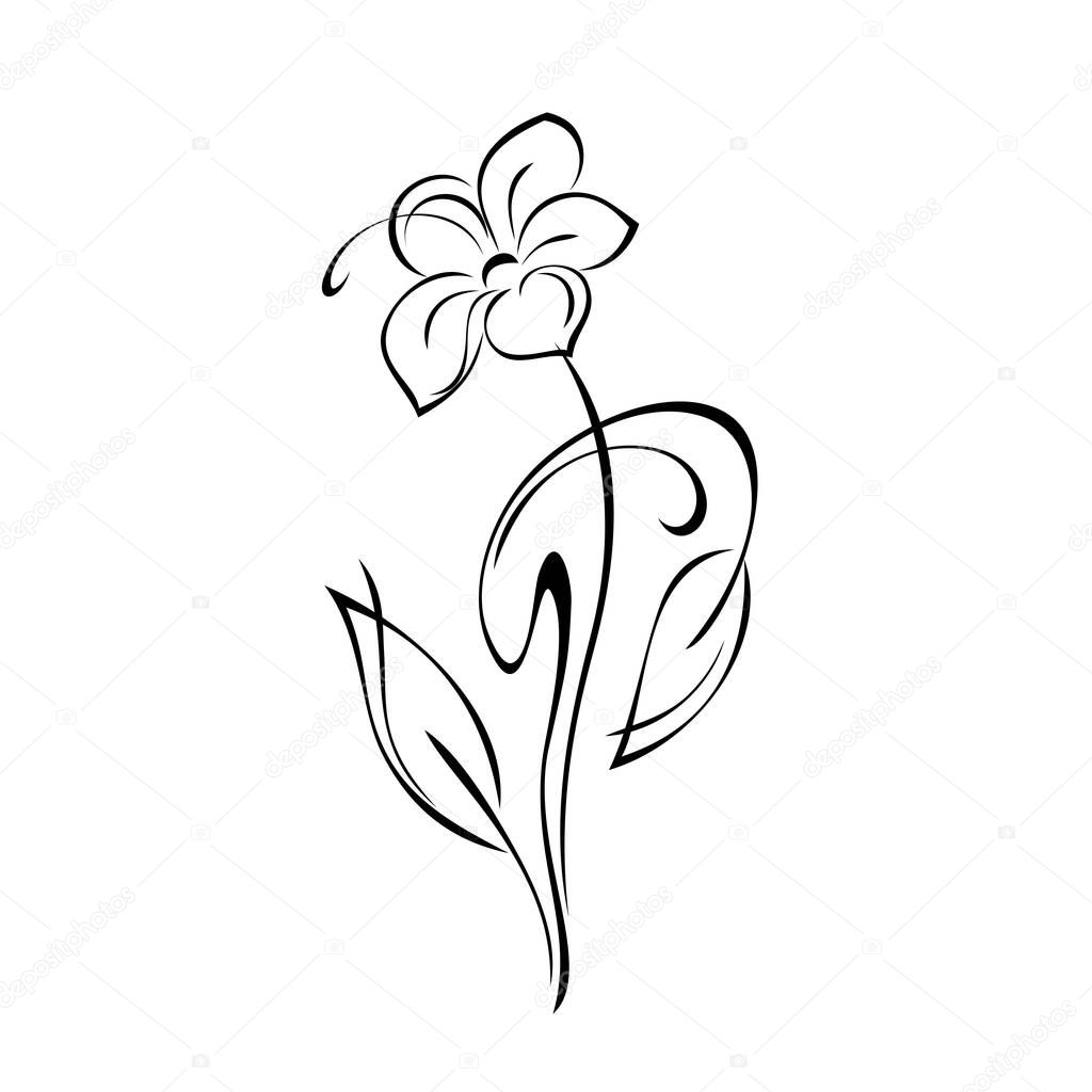 one decorative blossoming flower on a stalk with leaves. graphic decor