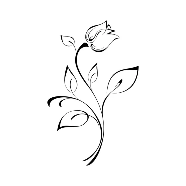 Brote Flores Tallo Con Hojas Líneas Negras Sobre Fondo Blanco — Archivo Imágenes Vectoriales