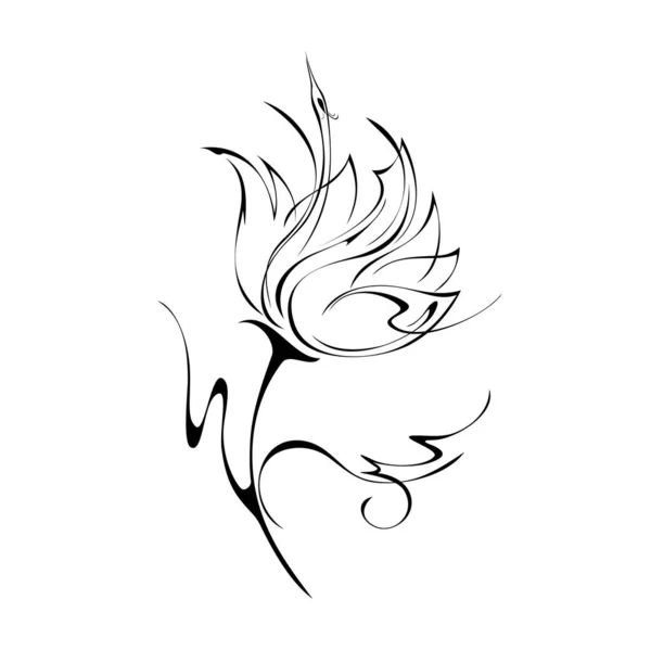 Fleur Stylisée Avec Cygne Lignes Noires Sur Fond Blanc — Image vectorielle