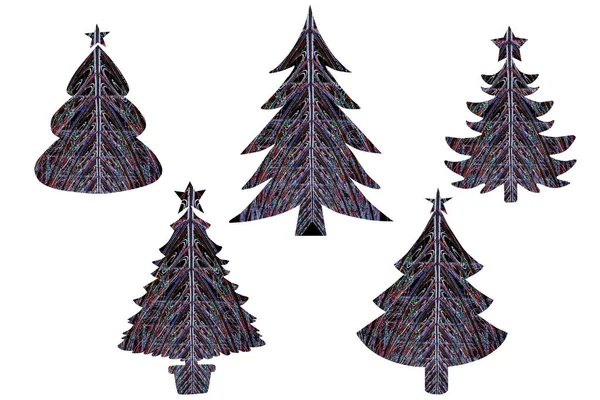 Σιλουέτες Χριστουγεννιάτικων Δέντρων Από Φωτιστικά Φώτα Λαμπτήρες Χριστουγέννων — Φωτογραφία Αρχείου