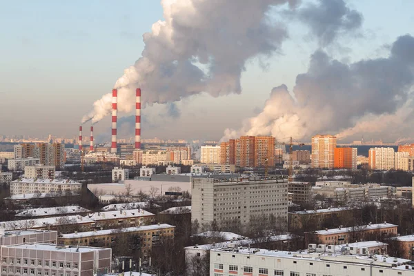 Smoking Chimneys Boiler Rooms Background Cityscape Heating Season Russia Moscow Fotografia Stock