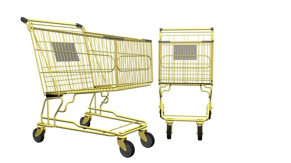 Vozík Supermarketu Bílém Pozadí Nakupování Nakupování Renderování Obrázku — Stock fotografie
