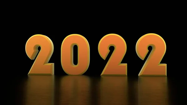 Gelbe 2022 Auf Schwarzem Hintergrund Neujahr Weihnachten Rendering — Stockfoto