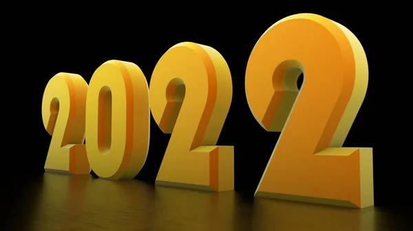 Żółty 2022 Czarnym Tle Nowy Rok Święta Utylizacja — Zdjęcie stockowe