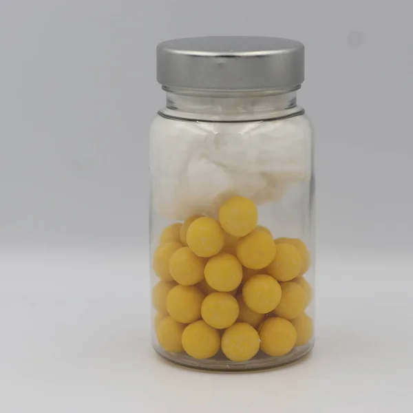 Yellow Vitamins Transparent Bottle Medicine Health — Stock Photo, Image
