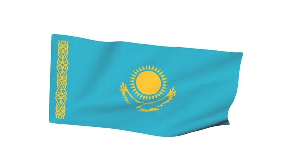 Flag Kazakhstan Wind Rendering Simulation — Stock fotografie
