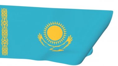 Rüzgarda savrulan Kazakistan bayrağı. Canlandırma yapılıyor. Kumaş simülasyonu.