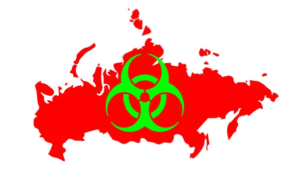Znak Zagrożenia Chemicznego Tle Mapy Rosji Zagrożenie Wojną Jądrową — Zdjęcie stockowe