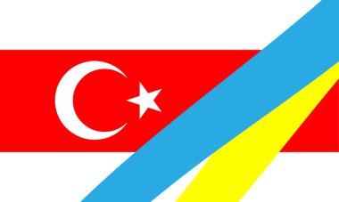 Türkiye ve Ukrayna bayrakları. İstanbul 'dan Kiev' e yardım.