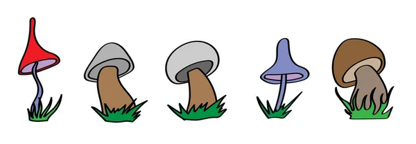 Conjunto Cogumelos Pintados Desenhos Para Crianças — Fotografia de Stock