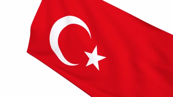 Turquie Drapeau Simulation Isolé Sur Fond Blanc — Video