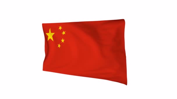 Simulering Kinas Flagga Vit Bakgrund — Stockvideo