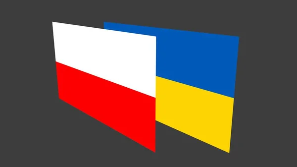 Bandeiras Polônia Ucrânia Fundo Cinza Amizade Dos Países Política — Fotografia de Stock