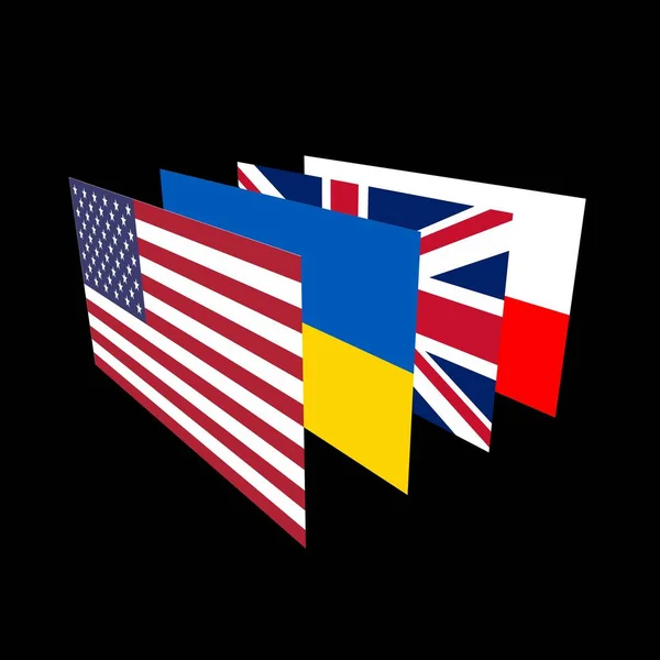 Vlajky Ameriky Ukrajiny Velké Británie Polska — Stock fotografie