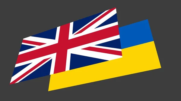 Flaggor Storbritannien Och Ukraina Grå Bakgrund Vänskap Mellan Länder Politik — Stockfoto