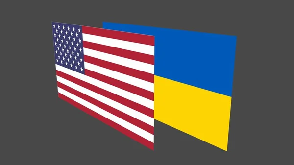 Flaggor Usa Och Ukraina Grå Bakgrund Vänskap Mellan Länder Politik — Stockfoto