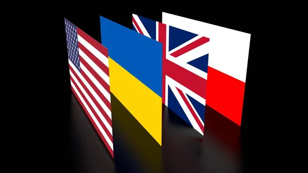 アメリカ ウクライナ イギリス ポーランドの旗 — ストック写真