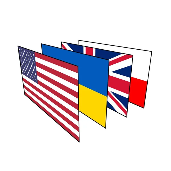 Σημαίες Της Αμερικής Ουκρανία Μεγάλη Βρετανία Πολωνία — Φωτογραφία Αρχείου