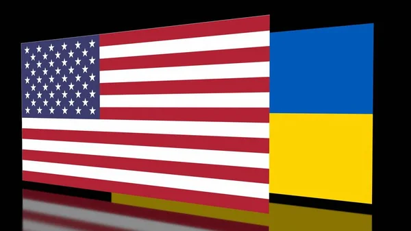 Flaggor Från Usa Och Ukraina Simulering Vänskap Mellan Länder Politik — Stockfoto