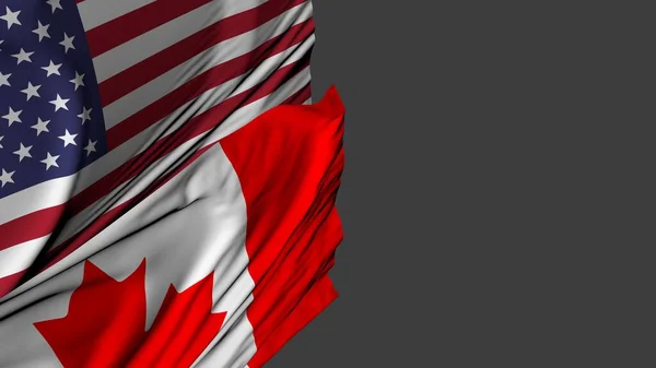 Flagi Usa Kanady Stosunki Między Krajami Polityka Dyplomacja Symulacja — Zdjęcie stockowe