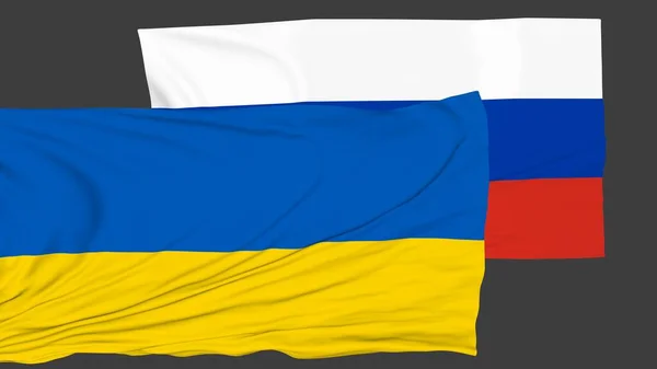 Drapeaux Russie Ukraine Simulation Guerre Entre Pays Politique Diplomatie — Photo