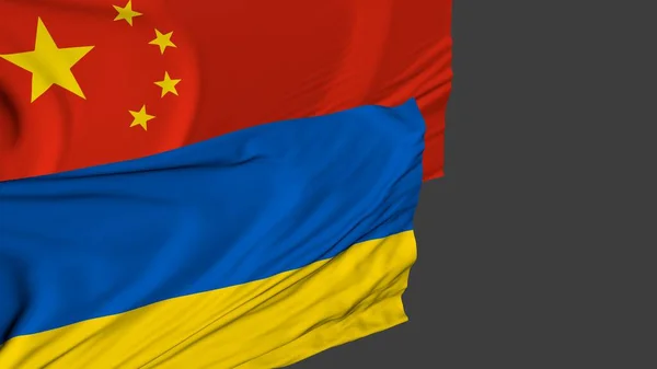 Flaggor Från Kina Och Ukraina Simulering Vänskap Mellan Länder Politik — Stockfoto