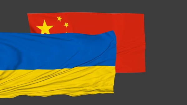 Flagi Chin Ukrainy Symulacja Przyjaźń Krajów Polityka Dyplomacja — Zdjęcie stockowe