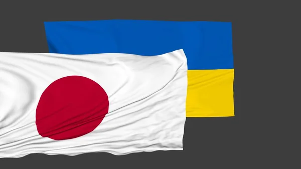 Flaggen Japans Und Der Ukraine Simulation Länderfreundschaft Politik Und Diplomatie — Stockfoto