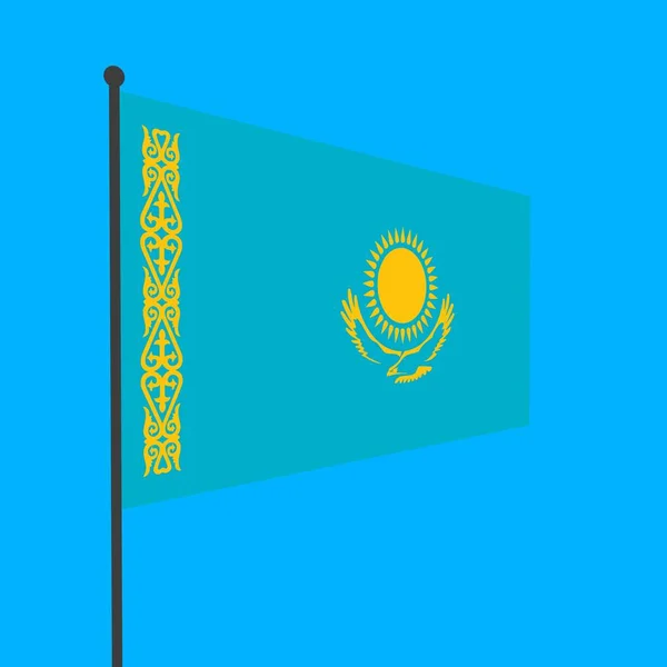 Kazahsztán Zászlója Egy Zászlórúdon — Stock Fotó