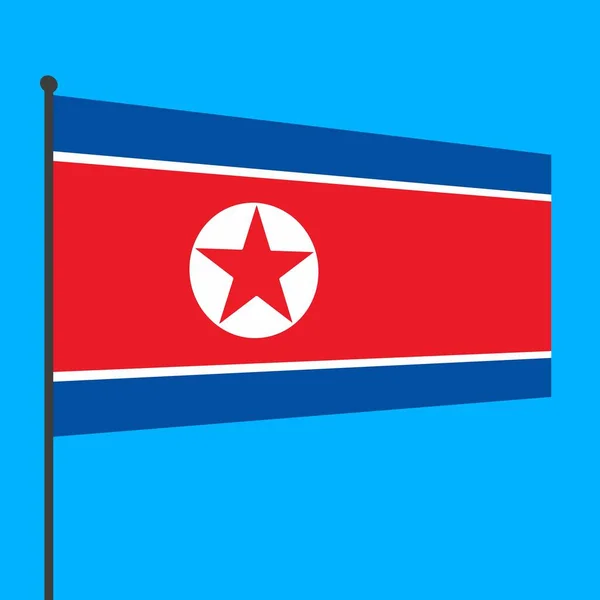Észak Korea Zászlója Egy Zászlórúdon — Stock Fotó