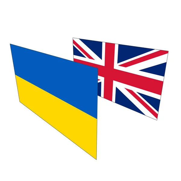 Bandeiras Ucrânia Grã Bretanha Sobre Fundo Branco Amizade Dos Países — Fotografia de Stock