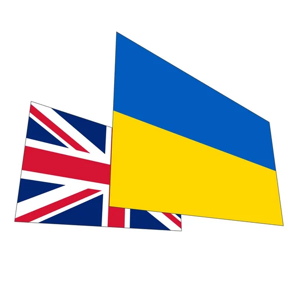 Bandeiras Ucrânia Grã Bretanha Sobre Fundo Branco Amizade Dos Países — Fotografia de Stock