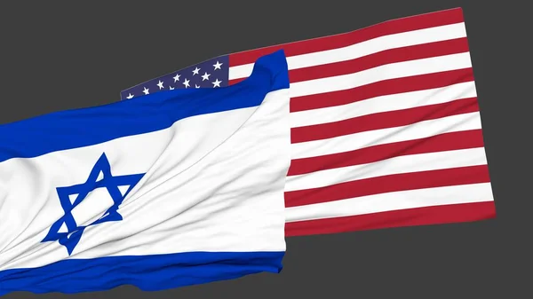 Bandiere Israele Degli Stati Uniti Sfondo Grigio Paesi Amici Rendering — Foto Stock
