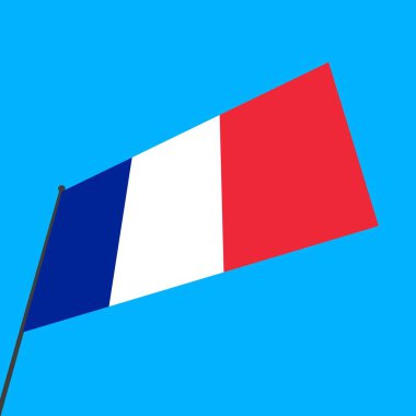 Mavi arka planda bayrak direğinde Fransa bayrağı. Dünya ülkeleri..