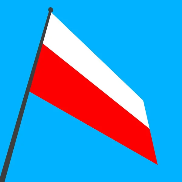 波兰国旗挂在旗杆上 蓝色背景 世界各国的情况 — 图库照片