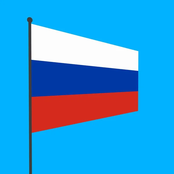 青い背景の旗竿にロシアの旗 世界の国々 — ストック写真