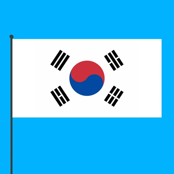 Bandera Corea Del Sur Sobre Asta Bandera Sobre Fondo Azul — Foto de Stock